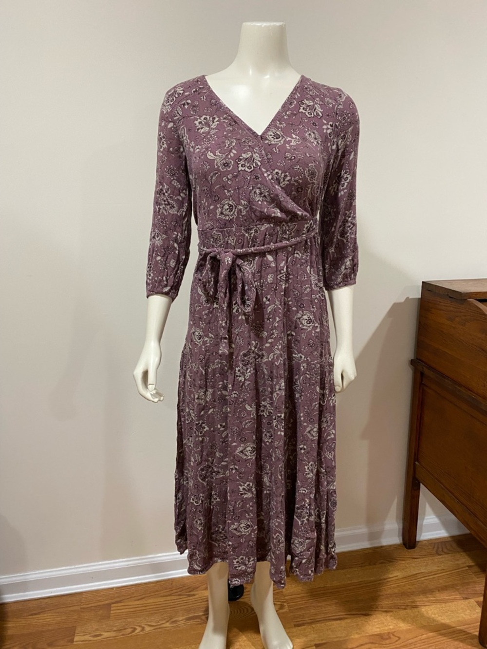 Knox Rose Mauve Floral Wrap Midi Dress with Tie Waist